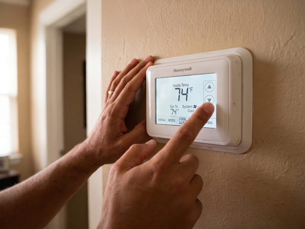 adjusting thermostat temperature