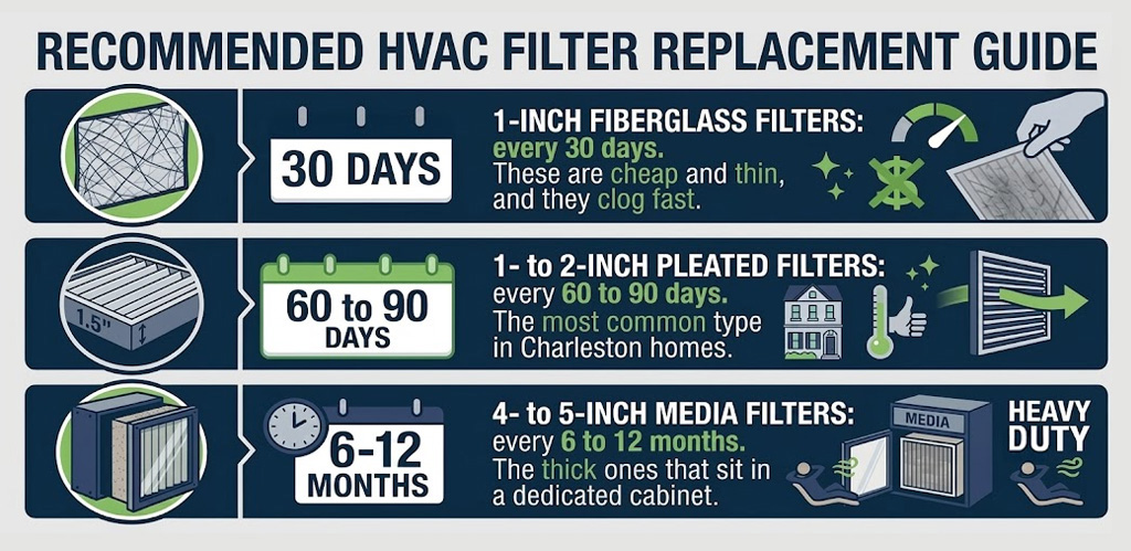 Infographic showing recommended replacement schedules for different types of hvac air filters