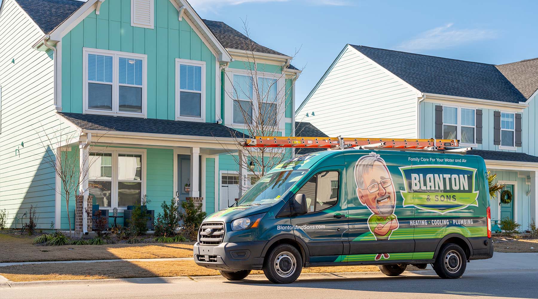 Blanton branded truck outside home