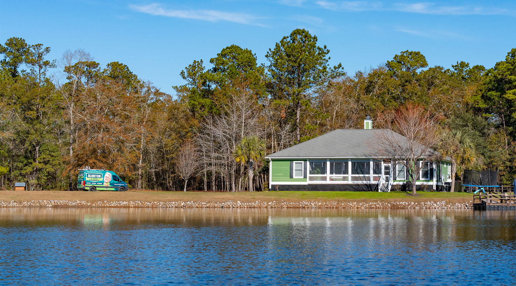 Blanton's tech driving work van driving towards home