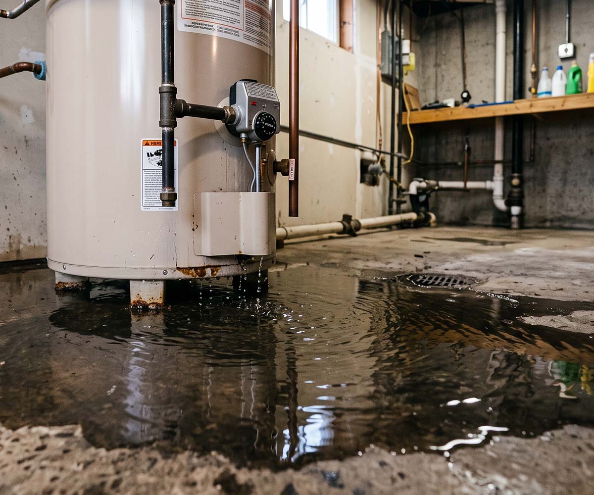 leaking-water-heater-tank-flooding-basement-floor
